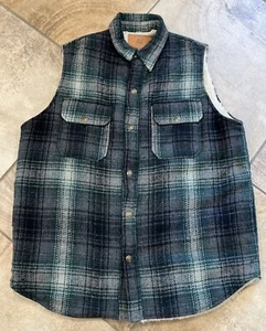 Gilet vintage American Eagle lana a quadri sherpa foderato snap davanti uomo medio - Foto 1 di 8