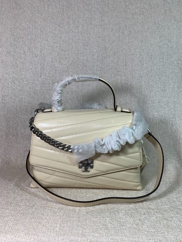 NUOVA borsa tracolla Tory Burch Kira Chevron in pelle panna testurizzata con manico superiore