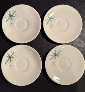 Set 4 Vintage MCM Salem NORTH STAR Atomic Pattern Saucer Plates 50s - Picture 1 of 6