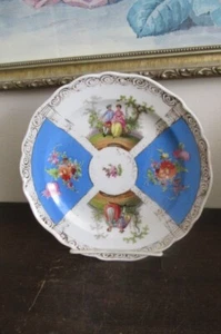 Antique Meissen Germany Courting Couple Turquoise Blue Gold 7" Porcelain Plate - Picture 1 of 9