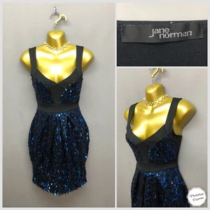 Jane Normal Black & Blue Sequinned Sleeveless Occasion Party Dress UK 10 EUR 38 - Picture 1 of 13