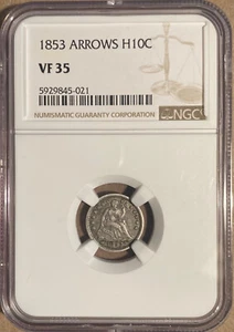 1853 NGC SS35 Liberty sitzender halber Groschen H10c mit Pfeilen - Bild 1 von 2