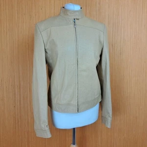 LENE SAND Ostrich Leather Jacket UK 12 Zipped Bomber Beige 38 - Picture 1 of 10