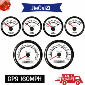 Juego de 6 medidores 160 mph gps velocímetro velocímetro combustible voltios aceite temperatura para coche marino blanco - Imagen 1 de 3