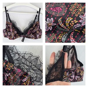 Victorias Secret Sz L Sexy Satin Eyelash Lace Trim Triangle Bralette Bra Paisley - Picture 1 of 20