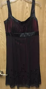 Vestido Formal Dressbarn Negro Rojo Cintura Empire Adornado Hasta la Rodilla 10 L - Imagen 1 de 9