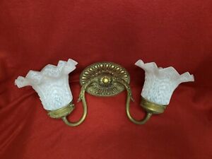 Antique Victorian Wall Mount Lights w/ White Lincoln Drape Ruffled Shades
