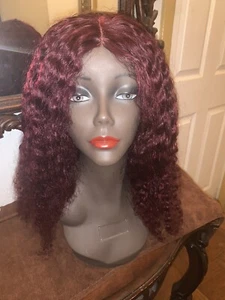 24" versaute lockige Echthaar, Lace Perücke, 99J Burgund, 180% Dichte, Haar nass/trocken - Bild 1 von 19