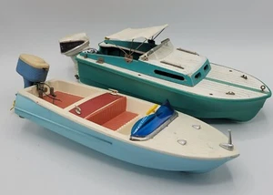 Zwei 50er Jahre (60er Jahre ?) Spielzeug Außenborder Schnellboote, 1 Langcraft, 1 Italiener, Vintage - Bild 1 von 14