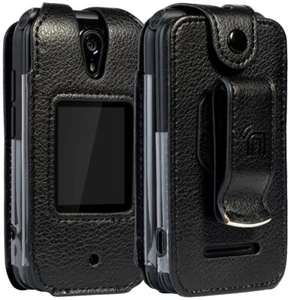 Black Vegan Leather Case with Belt Clip for Schok Classic 2019 Flip Phone SC3218 - Picture 1 of 8