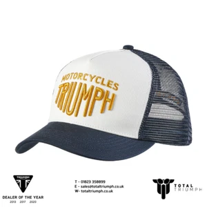 NUEVA GORRA GENUINA Triumph Motorcycles Ellis Trucker blanca y azul marino MCAS2357 - Imagen 1 de 2