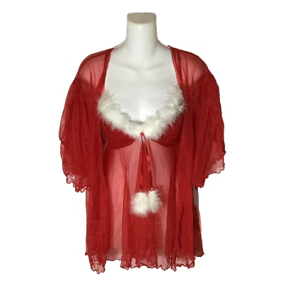 Roupa de dormir sexy Papai Noel vermelho chiffon babydoll lingerie transparente conjunto com 3 peças, GG - Imagem 1 de 4