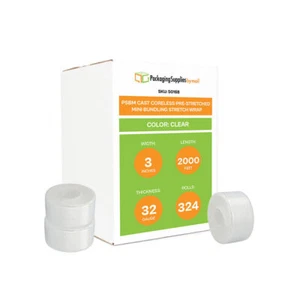 324 Rolls 3" x 2000' (32 Gauge) Coreless Pre-Stretch Film Hand Shrink Wrap Clear - Picture 1 of 7