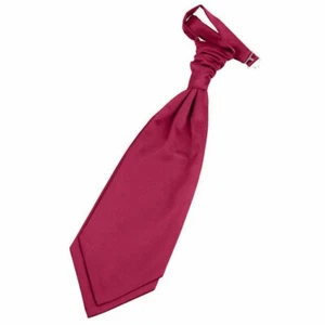 Crimson Red Mens Pre-Tied Ruche Cravat Satin Plain Solid Formal Wedding by DQT - Picture 1 of 2