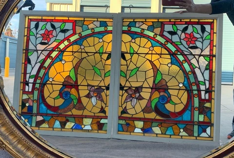 PAIR Large Antique Stained Glass Windows, Pittsburgh Victorian, Early 1900s Cover