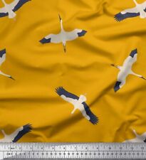 Soimoi Gold Cotton Poplin Fabric Flying Stork Bird Print Fabric-E1i