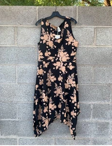 NWT Pact Twilight Pink Floral Asymmetrical Midi Dress Sleeveless Scoop Neck XL - Picture 1 of 11