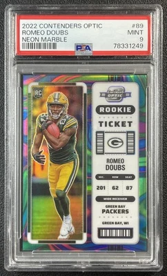ROMEO DOUBS PSA 9 2022 PANINI CONTENDERS OPTIC #89 ROOKIE NEON MARBLE RC /4 - Image 1 of 2