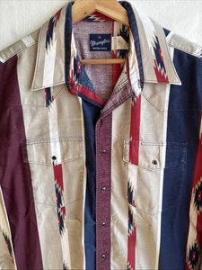 VTG Wrangler Men's Western Shirt Size XL Pearl Snap Button Long Sleeve Aztec - Picture 1 of 7