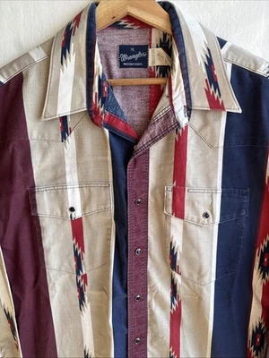 VTG Wrangler Men's Western Shirt Size XL Pearl Snap Button Long Sleeve Aztec - Image 1 of 4