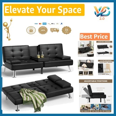 Stylish Adjustable Leather Futon Couch with Tufted Back & Easy Assembly Features - Image 1 of 4