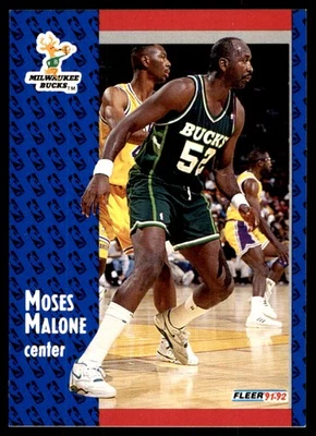 Moses Malone 1991-92 Fleer #315 Bucks NBA READ FREE SHIPPING AutographDen - Image 1 of 2