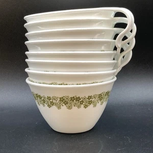 Vintage Corning Corelle Green Daisy Flower Floral Cup Set of 7 Hook Handle - Picture 1 of 6