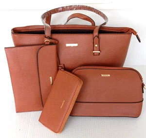 4 Piece Set Elim & Paul  Bag Brown Tote Crossbody Purse Hand Bag Set New - Picture 1 of 15