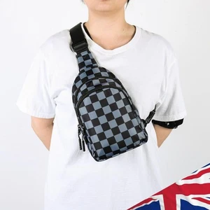 Checkered Sling Bag for Women Crossbody Chest Bag Fanny Packs Purse (Black Gray) - Picture 1 of 11