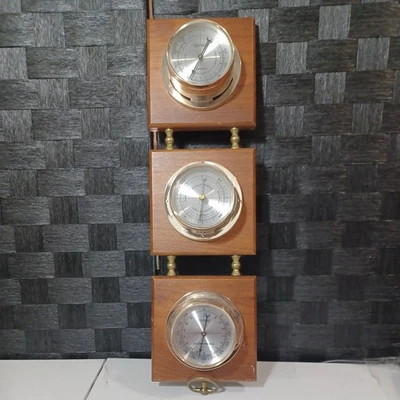 Vntg Springfield Wood 3 Gauge Weather Station Thermometor Barometer Humid (PP) - Image 1 of 4