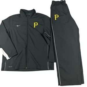 Pittsburgh Pirates Jacket Pants Set Mens XL Black MLB Baseball Nike Dri Fit - Picture 1 of 14