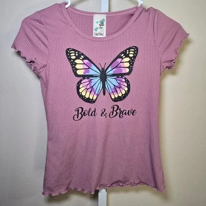 Lily Bleu Girls Ribbed Butterfly Bold & Brave Top Mauve Size M(10/12) - Picture 1 of 3