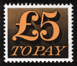 GB Sc J91 Org und Blk 5£ 1970 postfrisch Original Gummi Porto fällig - Bild 1 von 1