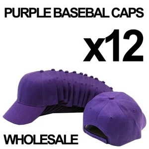 ***PURPLE*** WHOLESALE LOT OF 12 PLAIN BLANK SOLID BASEBALL CAPS HATS - Picture 1 of 1