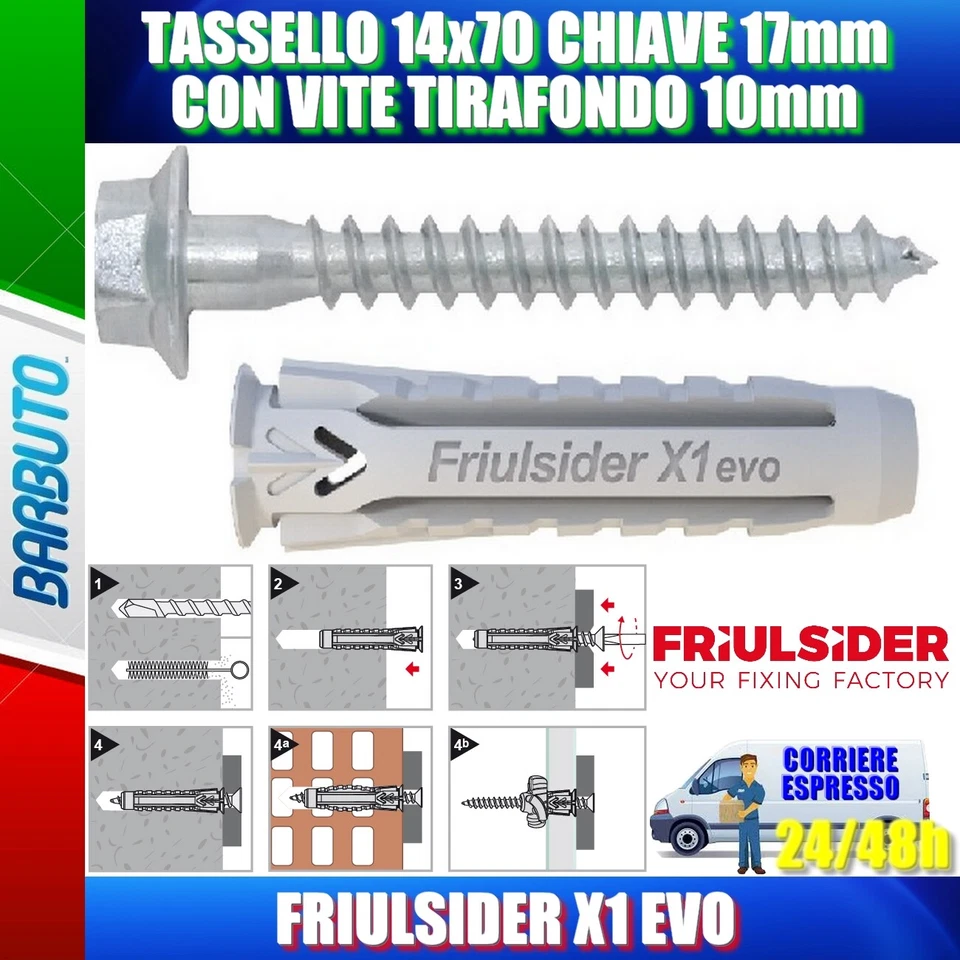 TASSELLO 14x70 FRIULSIDER X1 EVO CON VITE TIRAFONDO 10mm CHIAVE 17 - Immagine 1 di 1
