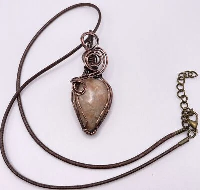 Collar Colgante Cabujón Piedra Solar Envuelto en Alambre Boho Hecho a Mano Artesanal Cobre Foto 1 de 4