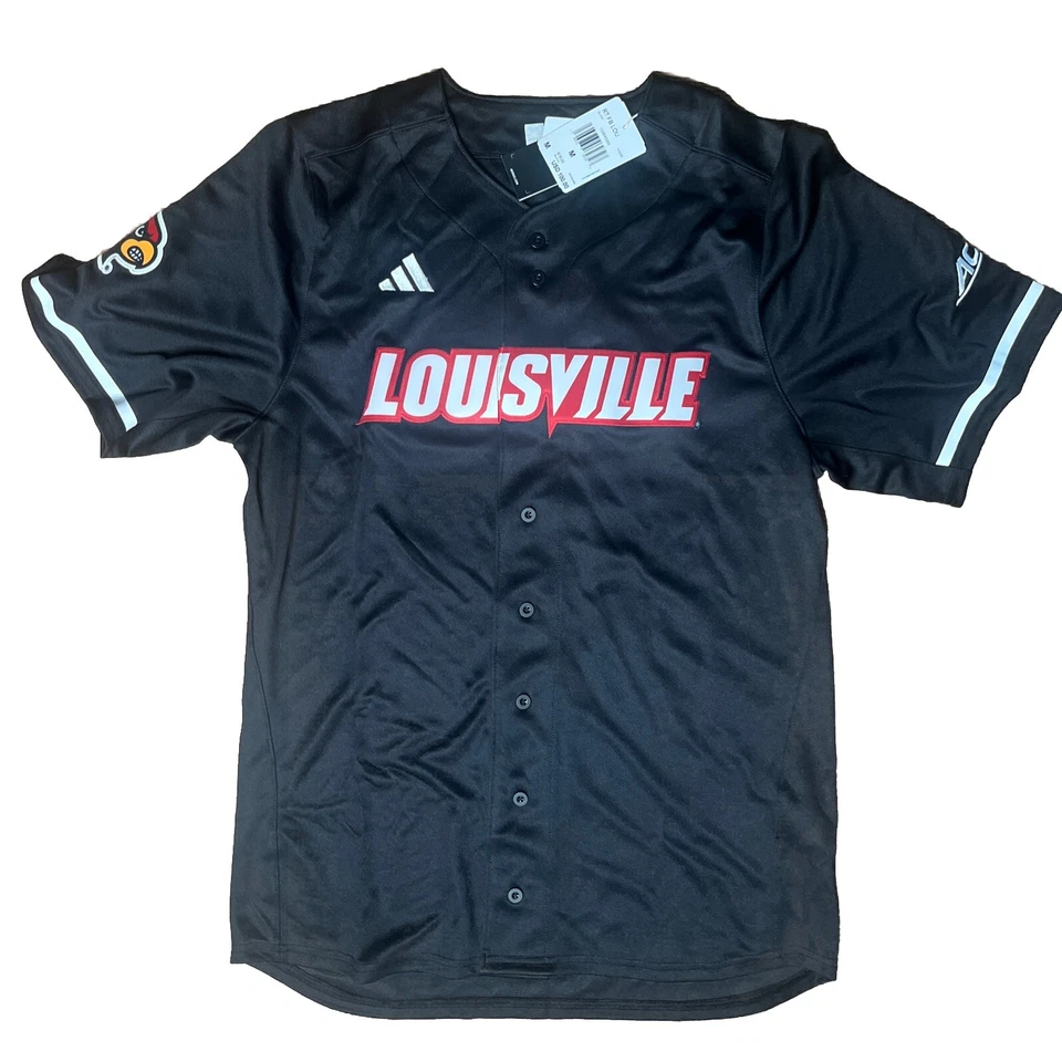 Adidas Louisville Cardinals Full Button Black Baseball Jersey Mens Medium IN2006
