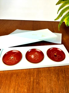 ZOHIKO Urushi Vintage Japanese Plates Kyoto Lacquer Art Lacquerware Set of 3 - Picture 1 of 10