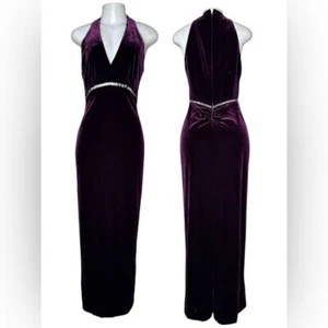 Maxi Vestido De Colección Y2K Ever Beauty Terciopelo Estrás Talla 8 Halter Púrpura - Imagen 1 de 11