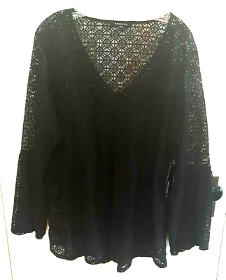 3X Black Lace Cover Up Blouse Top Empire Waist Relativity brand - Image 1 of 4