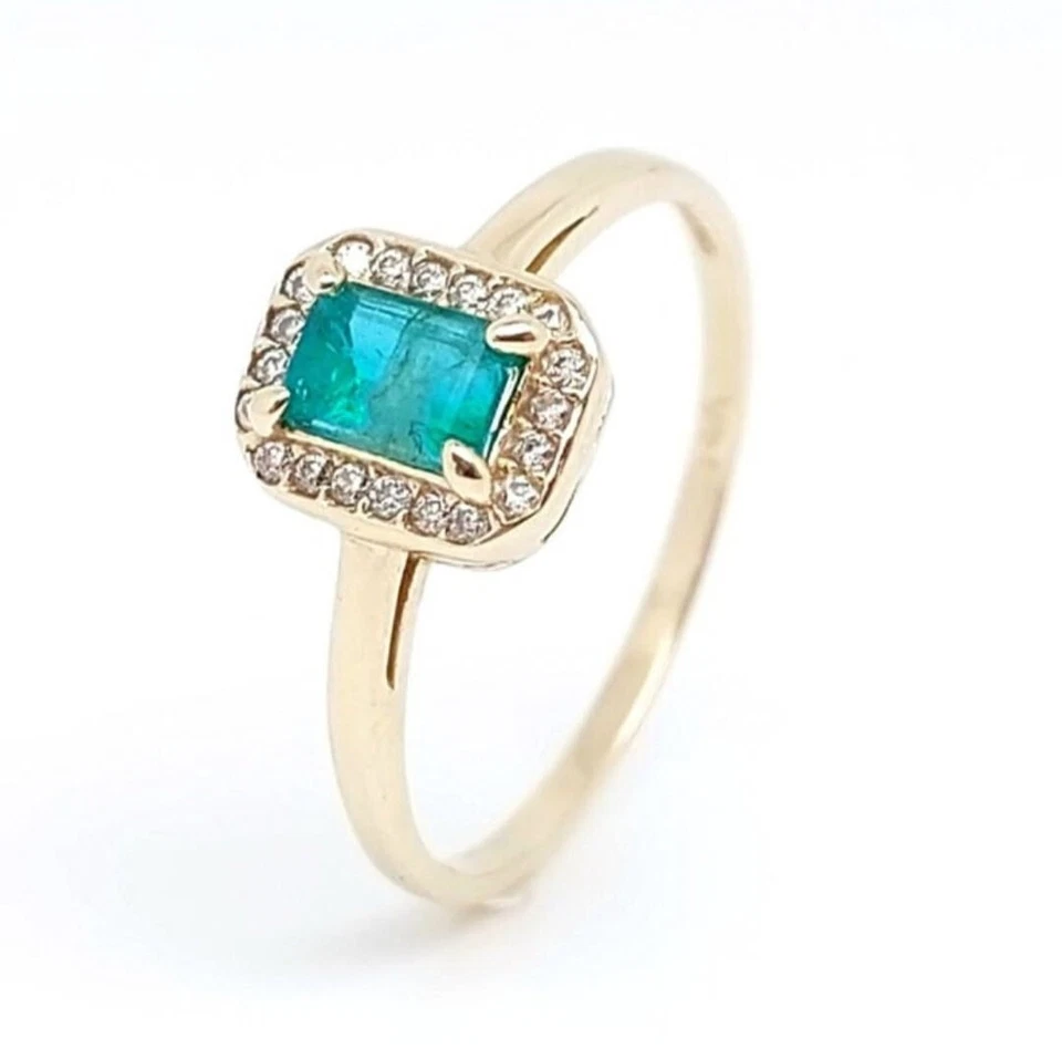 Bague en or jaune 14 carats - émeraude 0.8ct  - diamant 0.26ct - Photo 1/4