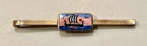 Aksel Holmsen 830 Silver GILT Enamel Guilloche VIKING SHIP Norway Tie Bar - Picture 1 of 4