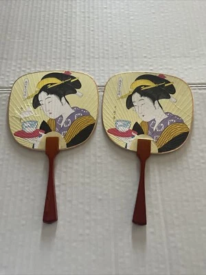 Japanese Uchiwa Hand Fan Sensu Geisha Awa Odori Wood Handle Display Ornament F2 - Изображение 1 из 4
