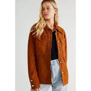 Veste neuve taille XS Free People Dancassab Maria 100% cuir fait main daim marron - Photo 1 sur 6