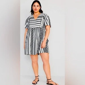 Old Navy Azteken bestickt Flatterärmel XXL Western Jacquard Mini Swing Kleid - Bild 1 von 13