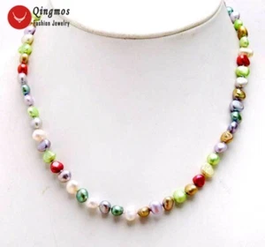 6-7mm Baroque Natural Freshwater Multicolor Pearl Necklace for Women Choker 17'' - Picture 1 of 5