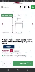 GROHE replacement bottle 40209 for Chiara/Sentosa soap dispenser white - Picture 1 of 3