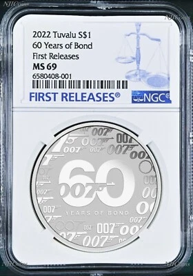 2022 60 YEARS OF BOND .9999 SILVER $1 1oz COIN NGC MS69 First Releases James 007 - Image 1 of 2