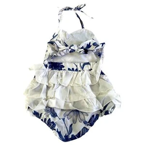Blue Floral 1 Piece Outfit w/Ruffles & Bow in Back - Size 9-12 months - Picture 1 of 2
