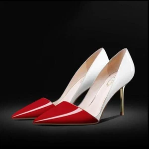 Womens Fashion Patent Pointy Toe Two Tone Stiletto Heel Pump Banquet Shoes 5401 - Picture 1 of 9